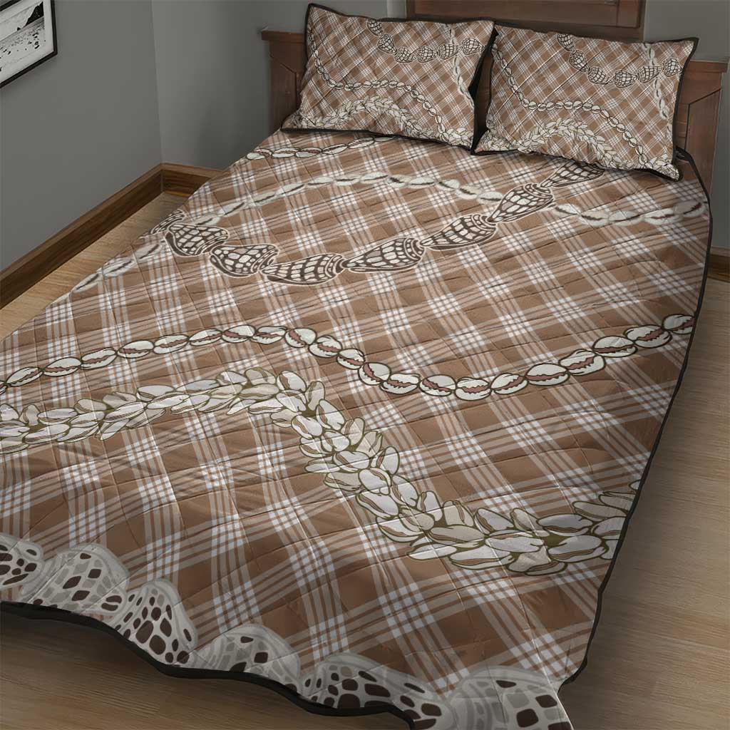 Brown Aloha Hawaii Shell Lei Quilt Bed Set Palaka Hebrew Cone Honey Cowrie Elegant Curves - Polynesian Pride