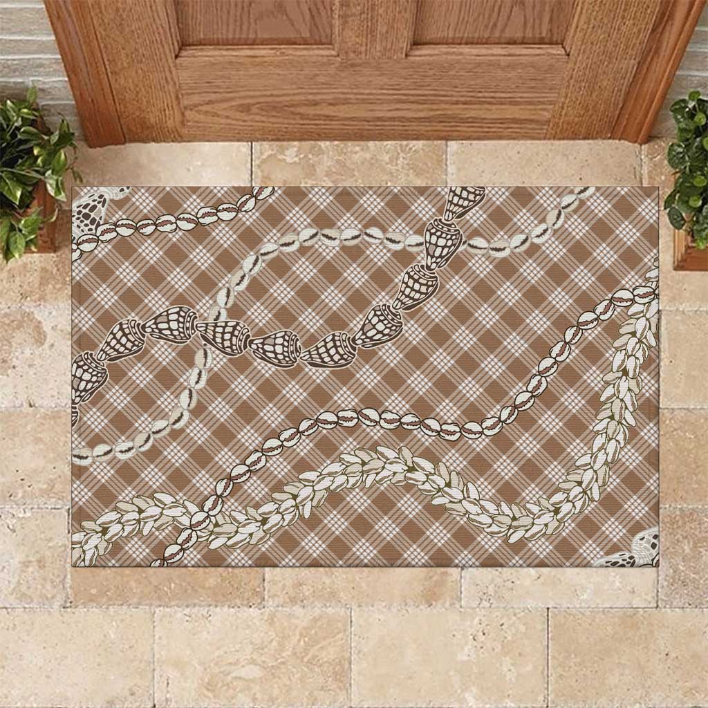 Brown Aloha Hawaii Shell Lei Rubber Doormat Palaka Hebrew Cone Honey Cowrie Elegant Curves LT14 Brown - Polynesian Pride