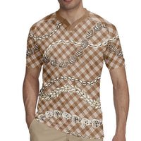 Brown Aloha Hawaii Shell Lei Rugby Jersey Palaka Hebrew Cone Honey Cowrie Elegant Curves - Polynesian Pride