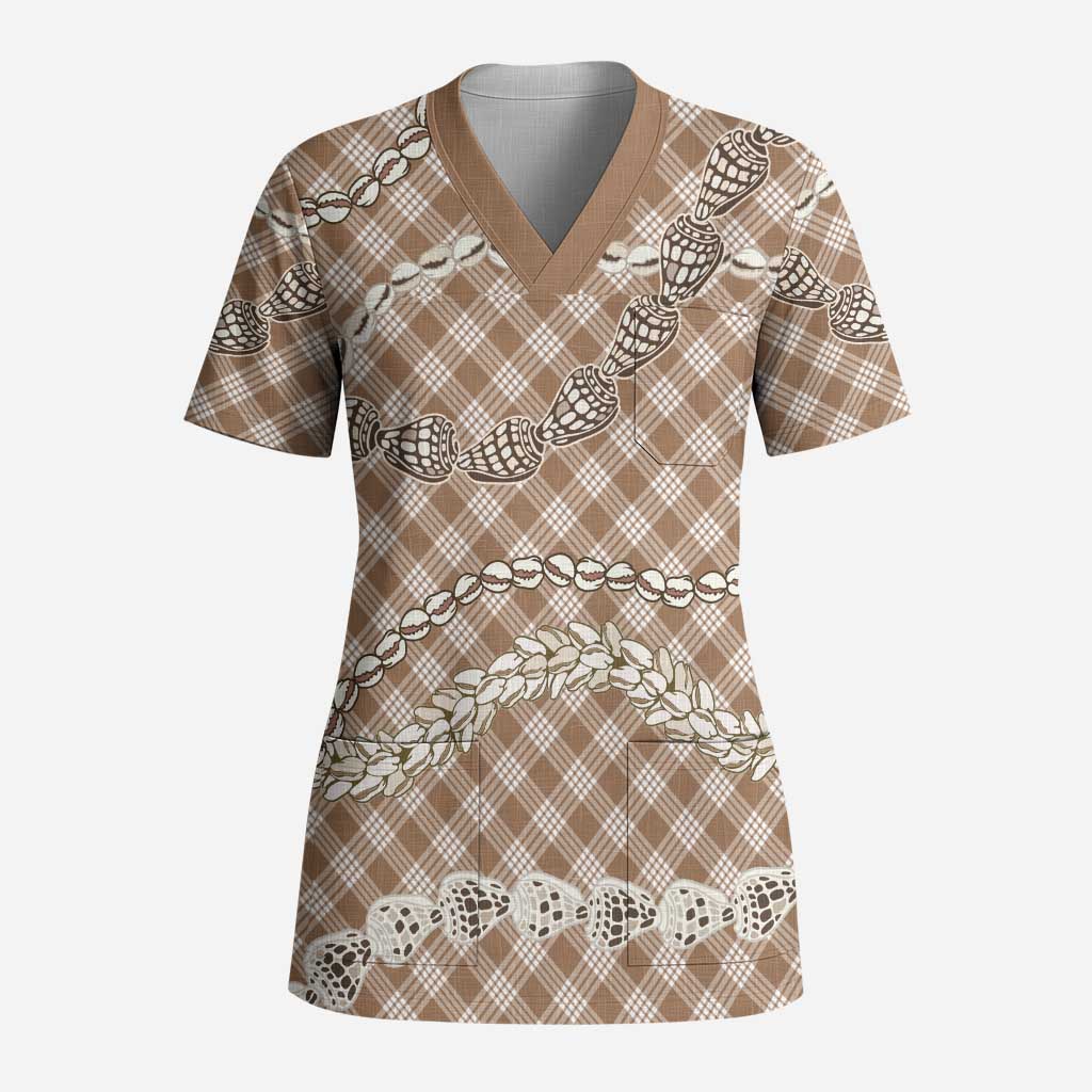 Brown Aloha Hawaii Shell Lei Scrub Top Palaka Hebrew Cone Honey Cowrie Elegant Curves - Polynesian Pride