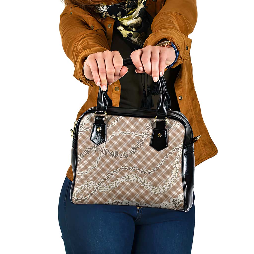 Brown Aloha Hawaii Shell Lei Shoulder Handbag Palaka Hebrew Cone Honey Cowrie Elegant Curves LT14 One Size Brown - Polynesian Pride