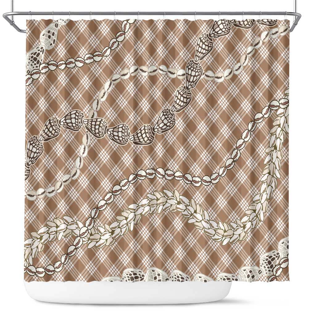Brown Aloha Hawaii Shell Lei Shower Curtain Palaka Hebrew Cone Honey Cowrie Elegant Curves LT14 Brown - Polynesian Pride