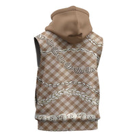 Brown Aloha Hawaii Shell Lei Sleeveless Zip Hoodie Palaka Hebrew Cone Honey Cowrie Elegant Curves - Polynesian Pride