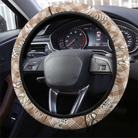 Brown Aloha Hawaii Shell Lei Steering Wheel Cover Palaka Hebrew Cone Honey Cowrie Elegant Curves - Polynesian Pride