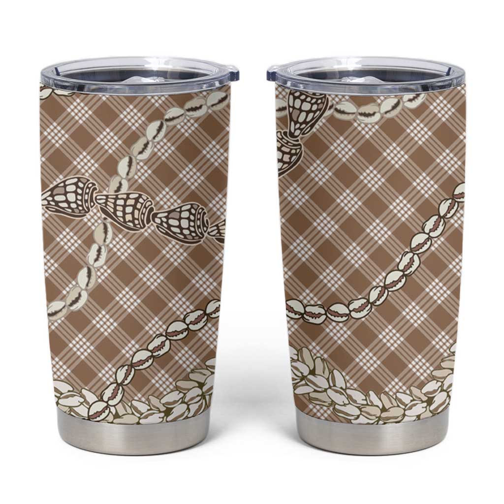 Brown Aloha Hawaii Shell Lei Tumbler Cup Palaka Hebrew Cone Honey Cowrie Elegant Curves - Polynesian Pride