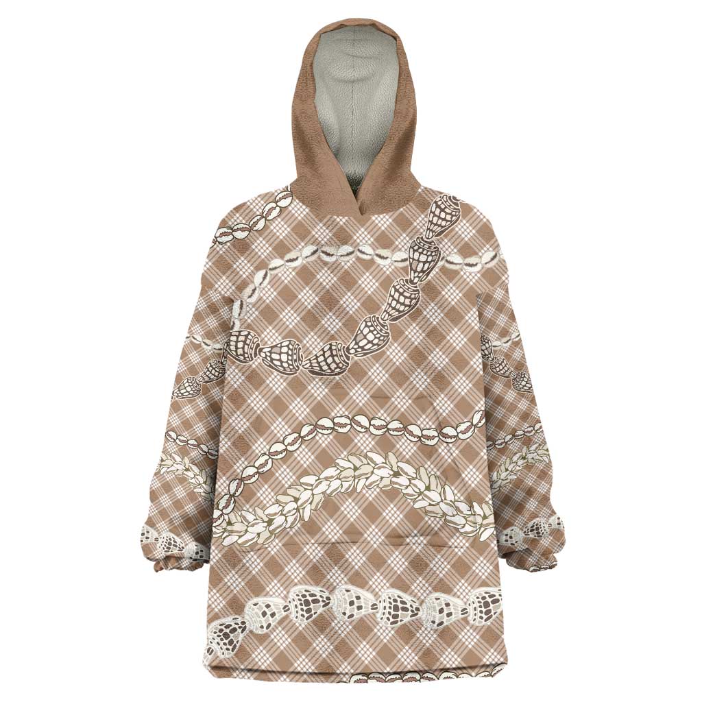 Brown Aloha Hawaii Shell Lei Wearable Blanket Hoodie Palaka Hebrew Cone Honey Cowrie Elegant Curves LT14 One Size Brown - Polynesian Pride