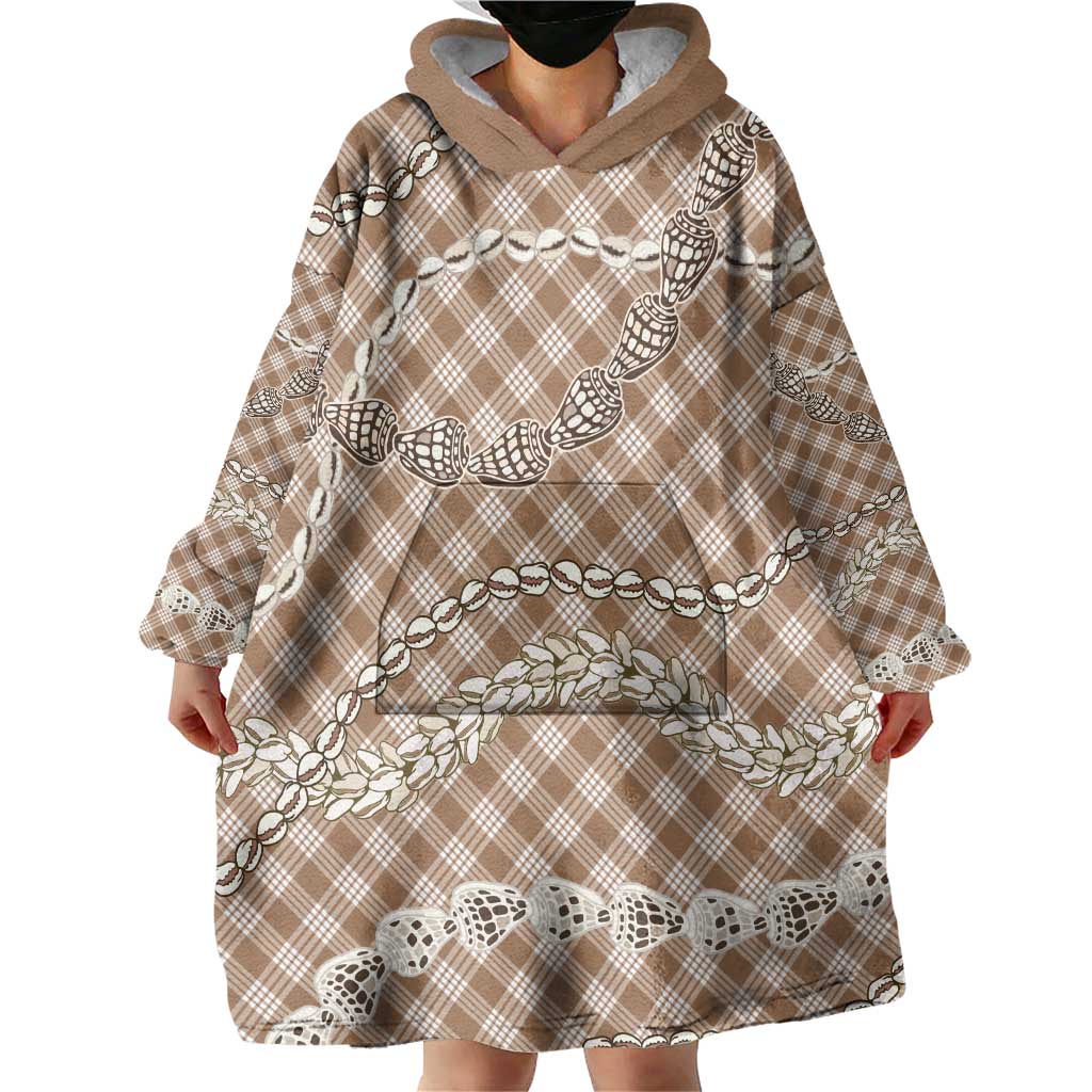 Brown Aloha Hawaii Shell Lei Wearable Blanket Hoodie Palaka Hebrew Cone Honey Cowrie Elegant Curves - Polynesian Pride