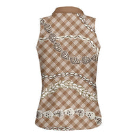 Brown Aloha Hawaii Shell Lei Women Sleeveless Polo Shirt Palaka Hebrew Cone Honey Cowrie Elegant Curves - Polynesian Pride