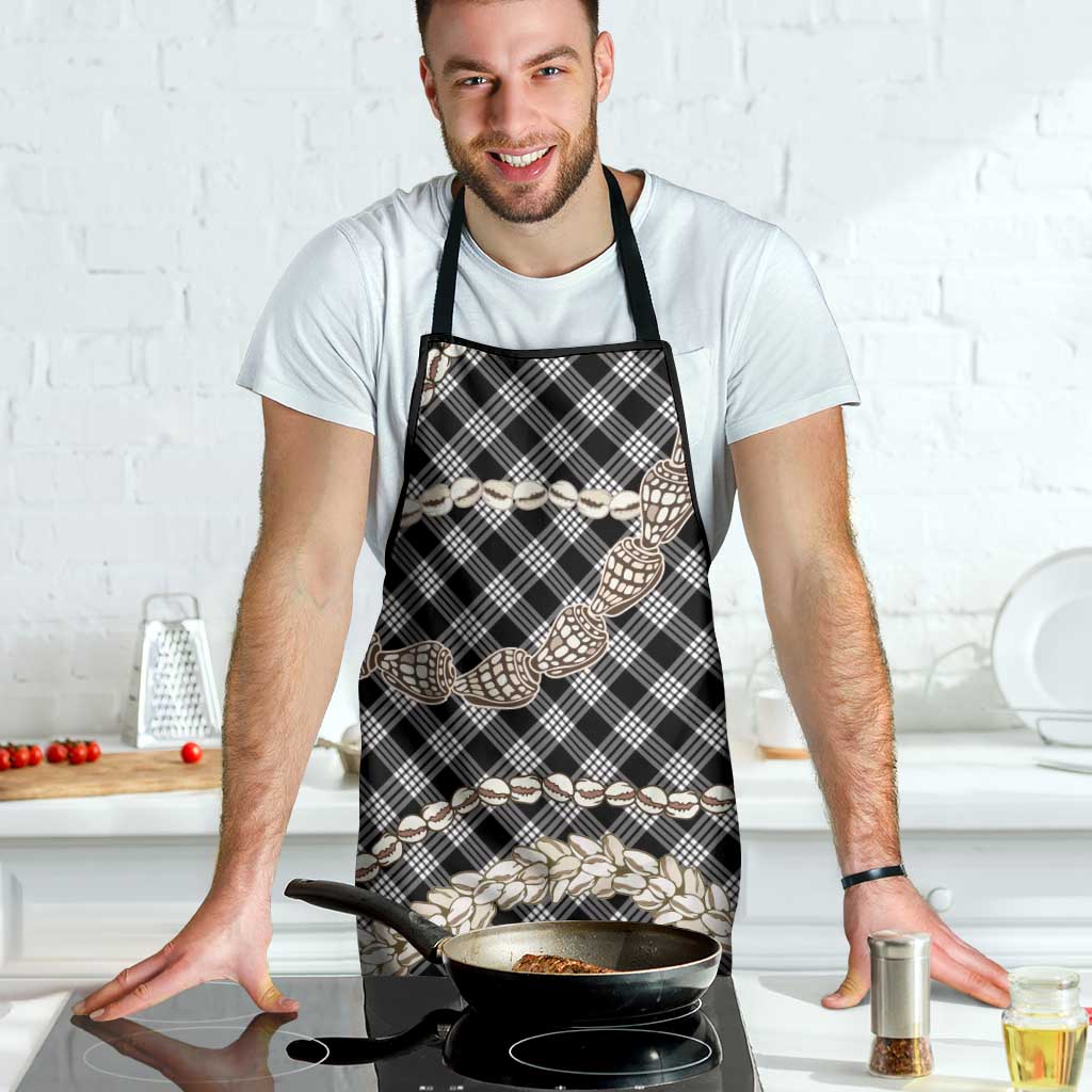 Black Aloha Hawaii Shell Lei Apron Palaka Hebrew Cone Honey Cowrie Elegant Curves - Polynesian Pride