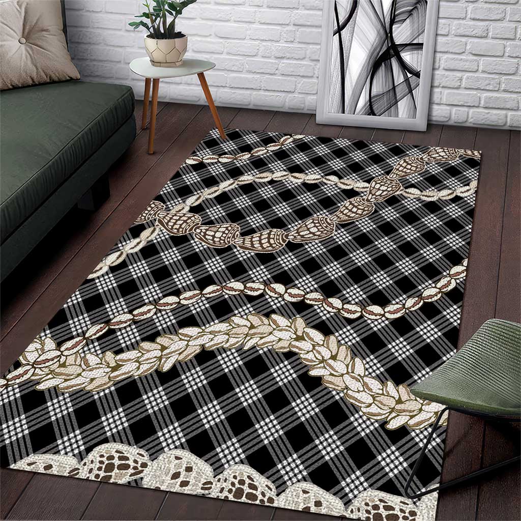 Black Aloha Hawaii Shell Lei Area Rug Palaka Hebrew Cone Honey Cowrie Elegant Curves - Polynesian Pride