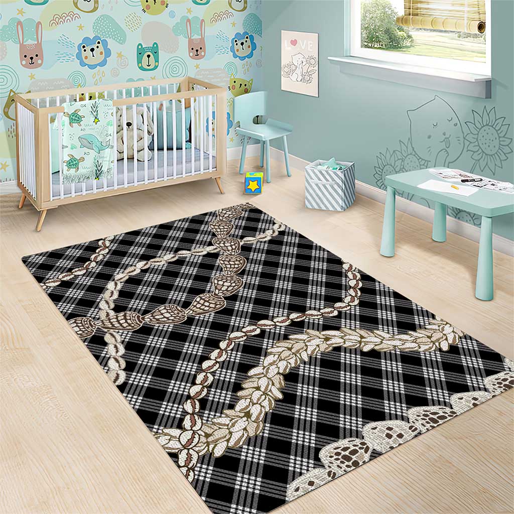 Black Aloha Hawaii Shell Lei Area Rug Palaka Hebrew Cone Honey Cowrie Elegant Curves - Polynesian Pride