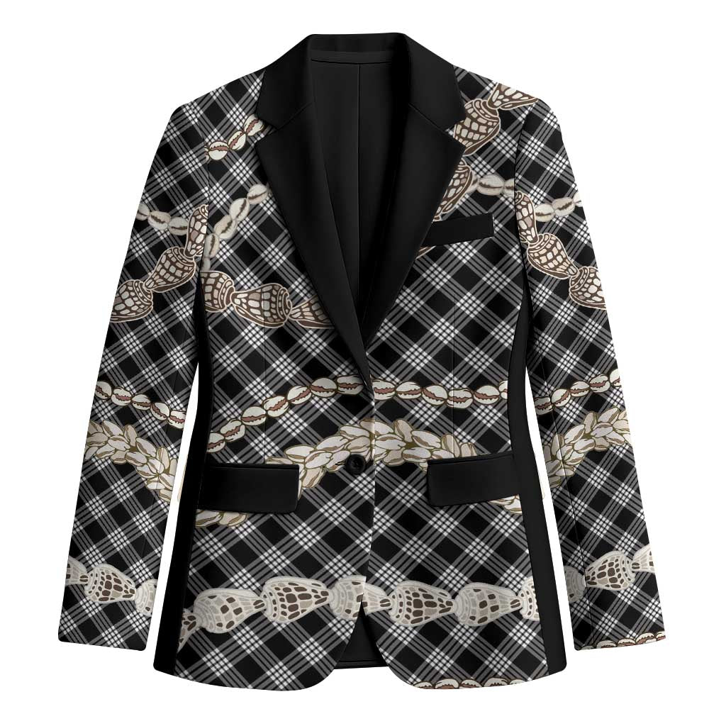 Black Aloha Hawaii Shell Lei Blazer Palaka Hebrew Cone Honey Cowrie Elegant Curves - Polynesian Pride