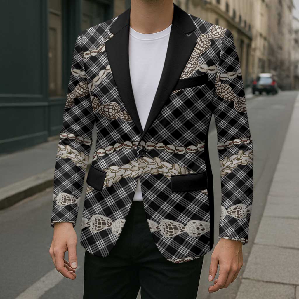 Black Aloha Hawaii Shell Lei Blazer Palaka Hebrew Cone Honey Cowrie Elegant Curves - Polynesian Pride