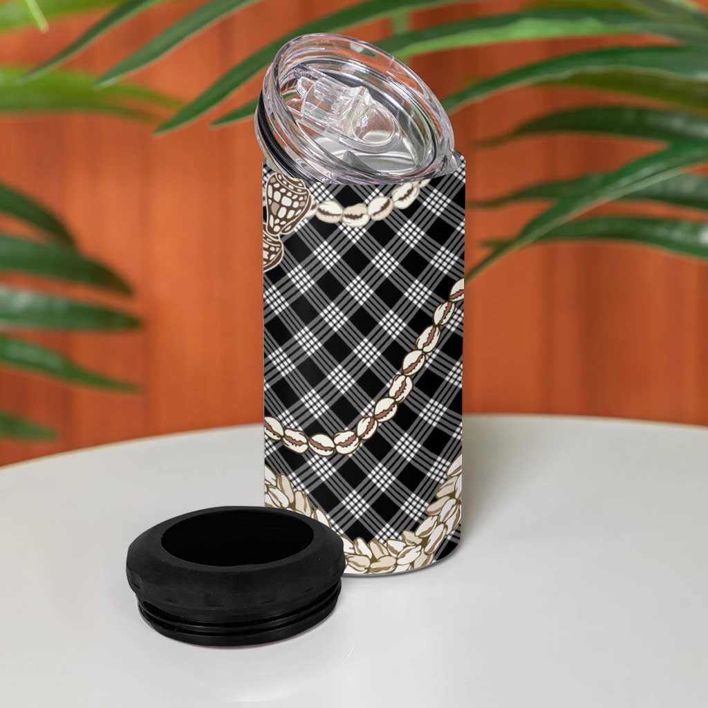 Black Aloha Hawaii Shell Lei 4 in 1 Can Cooler Tumbler Palaka Hebrew Cone Honey Cowrie Elegant Curves - Polynesian Pride
