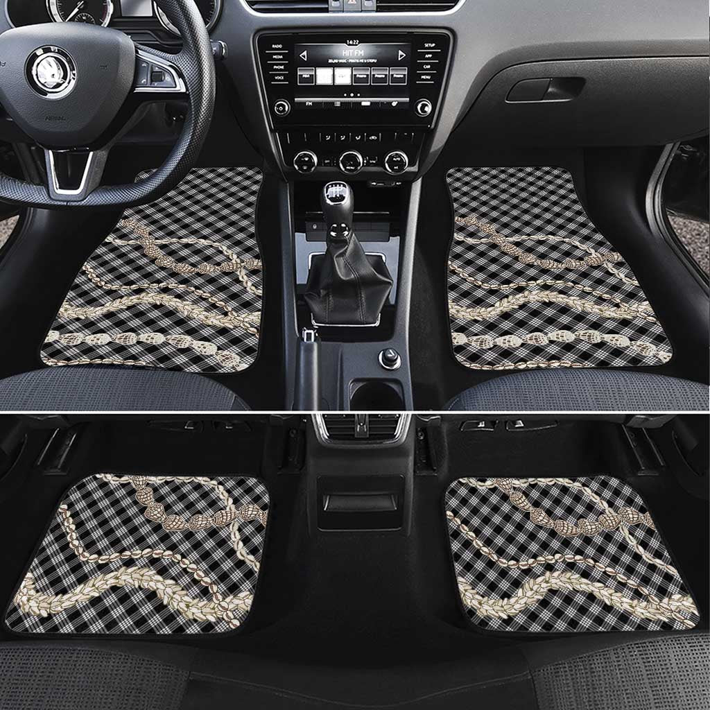 Black Aloha Hawaii Shell Lei Car Mats Palaka Hebrew Cone Honey Cowrie Elegant Curves - Polynesian Pride