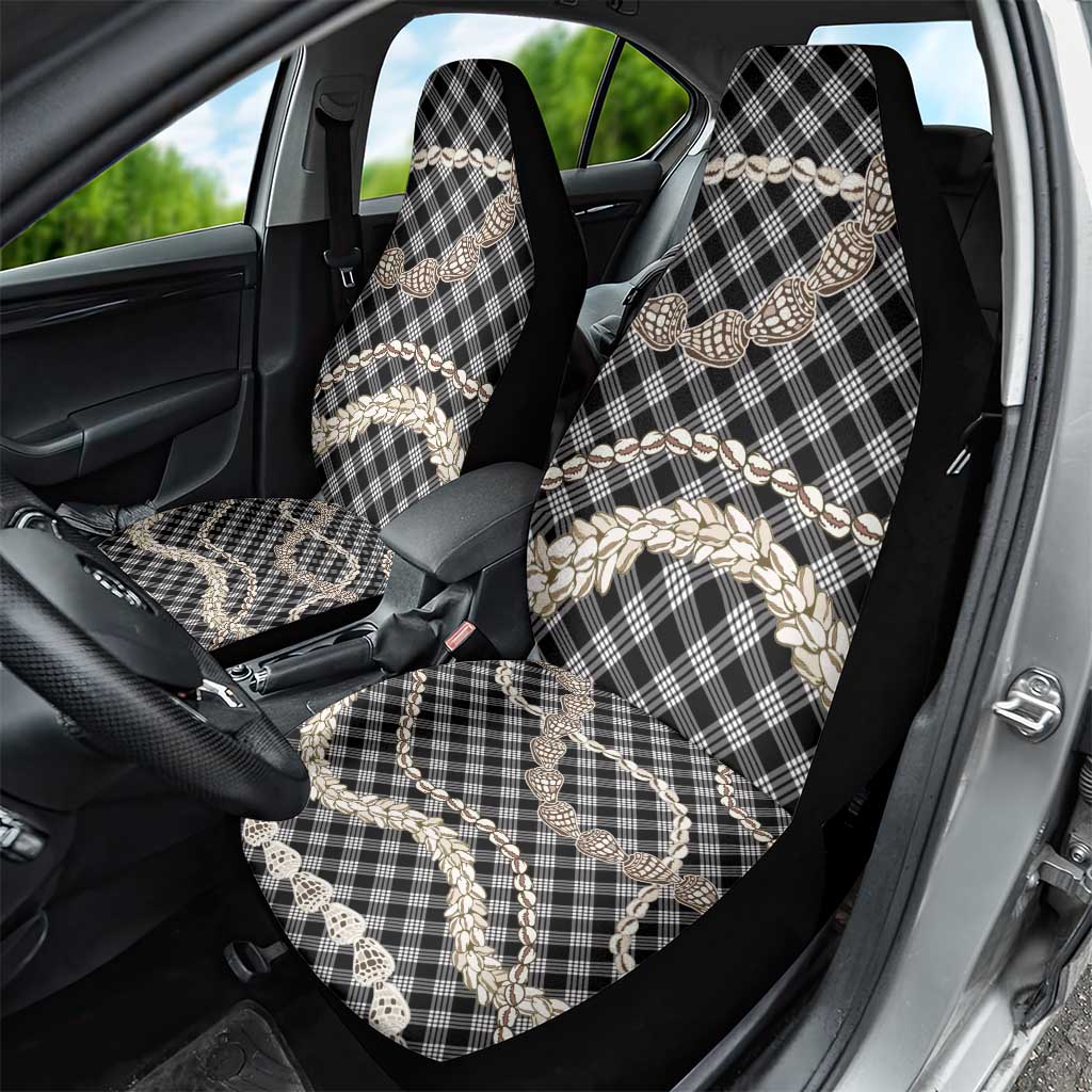 Black Aloha Hawaii Shell Lei Car Seat Cover Palaka Hebrew Cone Honey Cowrie Elegant Curves - Polynesian Pride