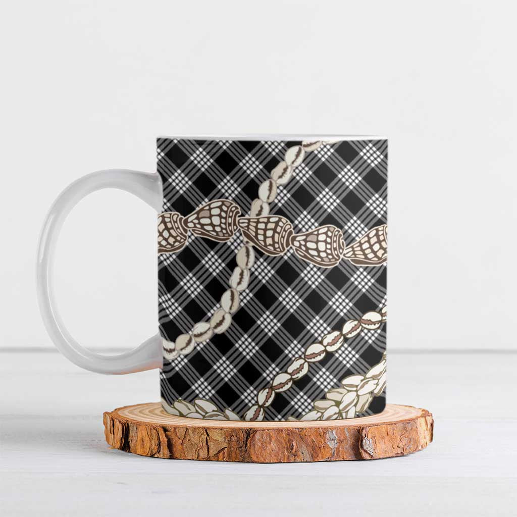 Black Aloha Hawaii Shell Lei Ceramic Mug Palaka Hebrew Cone Honey Cowrie Elegant Curves - Polynesian Pride