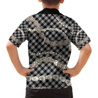 Black Aloha Hawaii Shell Lei Family Matching Long Sleeve Bodycon Dress and Hawaiian Shirt Palaka Hebrew Cone Honey Cowrie Elegant Curves - Polynesian Pride