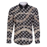 Black Aloha Hawaii Shell Lei Family Matching Long Sleeve Bodycon Dress and Hawaiian Shirt Palaka Hebrew Cone Honey Cowrie Elegant Curves - Polynesian Pride