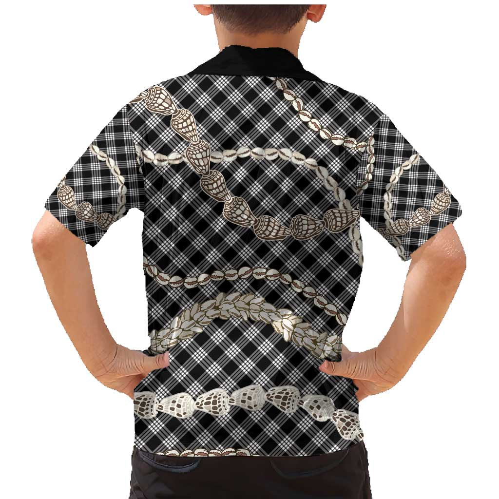 Black Aloha Hawaii Shell Lei Family Matching Mermaid Dress and Hawaiian Shirt Palaka Hebrew Cone Honey Cowrie Elegant Curves - Polynesian Pride