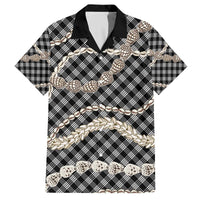 Black Aloha Hawaii Shell Lei Family Matching Off The Shoulder Long Sleeve Dress and Hawaiian Shirt Palaka Hebrew Cone Honey Cowrie Elegant Curves - Polynesian Pride