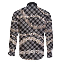 Black Aloha Hawaii Shell Lei Family Matching Off The Shoulder Long Sleeve Dress and Hawaiian Shirt Palaka Hebrew Cone Honey Cowrie Elegant Curves - Polynesian Pride