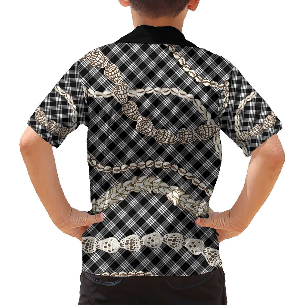 Black Aloha Hawaii Shell Lei Family Matching Off Shoulder Maxi Dress and Hawaiian Shirt Palaka Hebrew Cone Honey Cowrie Elegant Curves - Polynesian Pride