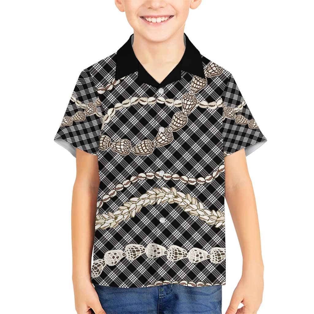 Black Aloha Hawaii Shell Lei Family Matching Off Shoulder Maxi Dress and Hawaiian Shirt Palaka Hebrew Cone Honey Cowrie Elegant Curves - Polynesian Pride