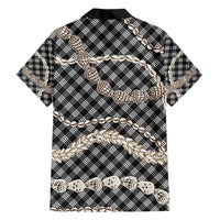 Black Aloha Hawaii Shell Lei Family Matching Off Shoulder Short Dress and Hawaiian Shirt Palaka Hebrew Cone Honey Cowrie Elegant Curves - Polynesian Pride