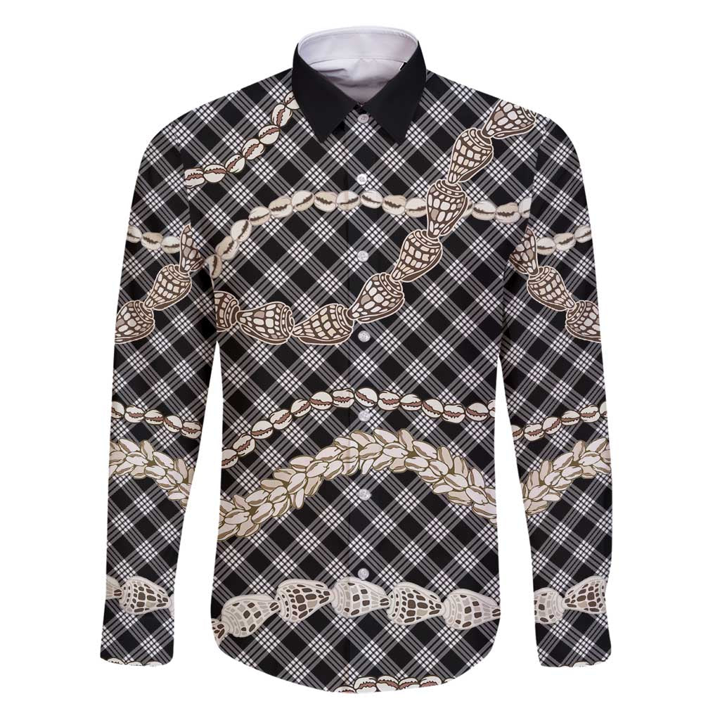 Black Aloha Hawaii Shell Lei Family Matching Puletasi and Hawaiian Shirt Palaka Hebrew Cone Honey Cowrie Elegant Curves - Polynesian Pride