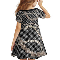 Black Aloha Hawaii Shell Lei Family Matching Short Sleeve Bodycon Dress and Hawaiian Shirt Palaka Hebrew Cone Honey Cowrie Elegant Curves - Polynesian Pride