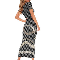 Black Aloha Hawaii Shell Lei Family Matching Short Sleeve Bodycon Dress and Hawaiian Shirt Palaka Hebrew Cone Honey Cowrie Elegant Curves - Polynesian Pride