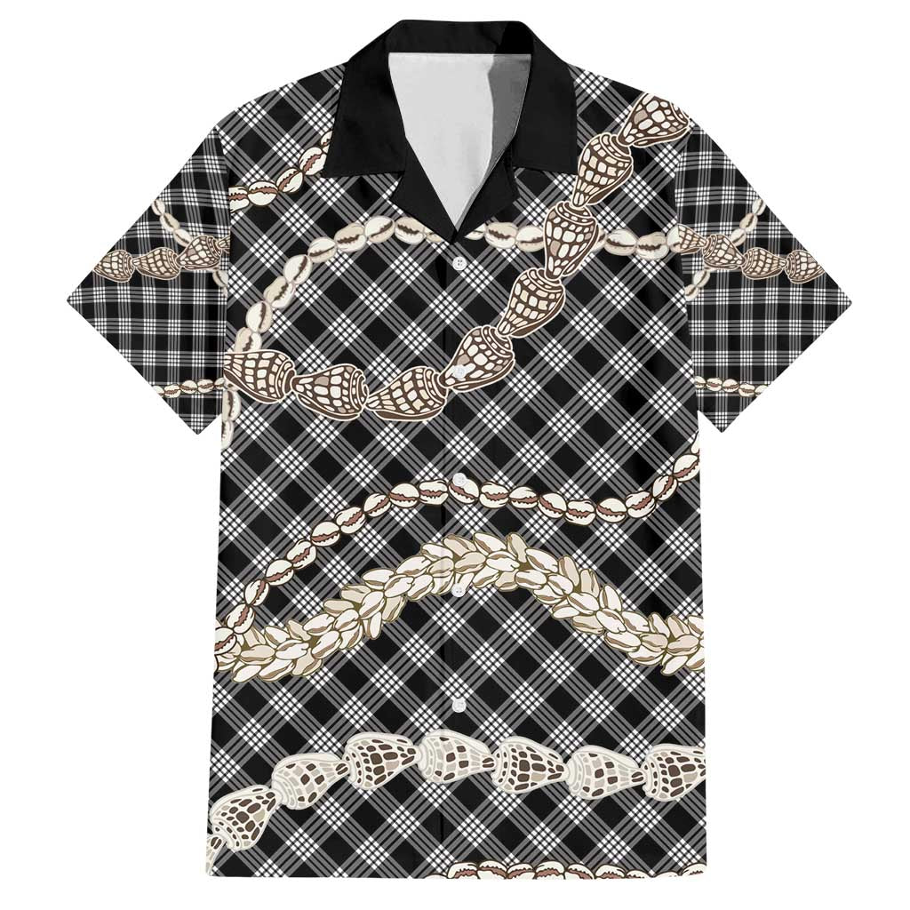 Black Aloha Hawaii Shell Lei Family Matching Summer Maxi Dress and Hawaiian Shirt Palaka Hebrew Cone Honey Cowrie Elegant Curves - Polynesian Pride