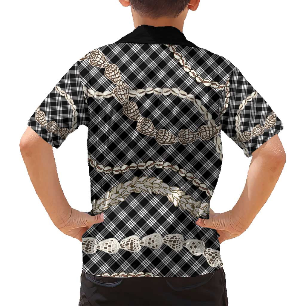 Black Aloha Hawaii Shell Lei Kid Hawaiian Shirt Palaka Hebrew Cone Honey Cowrie Elegant Curves - Polynesian Pride