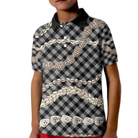 Black Aloha Hawaii Shell Lei Kid Polo Shirt Palaka Hebrew Cone Honey Cowrie Elegant Curves - Polynesian Pride