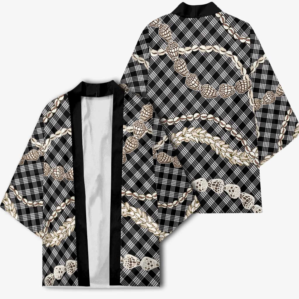 Black Aloha Hawaii Shell Lei Kimono Palaka Hebrew Cone Honey Cowrie Elegant Curves - Polynesian Pride