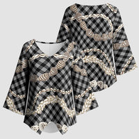 Black Aloha Hawaii Shell Lei Kimono Sleeve Blouse Palaka Hebrew Cone Honey Cowrie Elegant Curves - Polynesian Pride