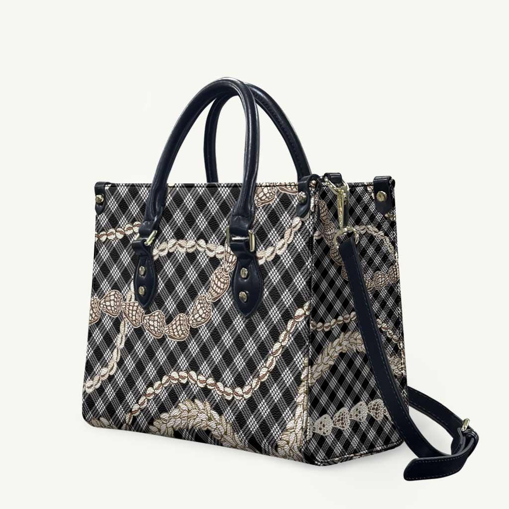 Black Aloha Hawaii Shell Lei Leather Bag Palaka Hebrew Cone Honey Cowrie Elegant Curves LT14 Black - Polynesian Pride