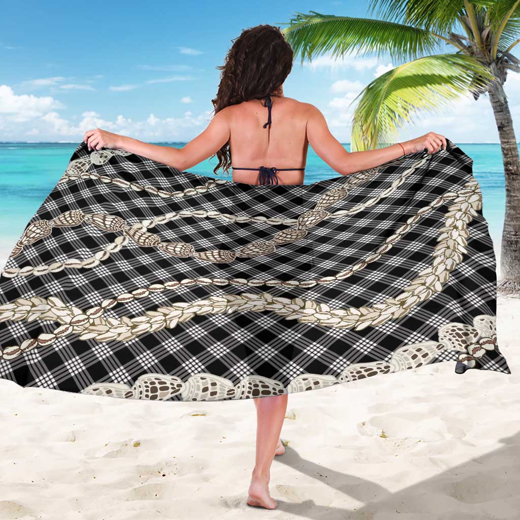 Black Aloha Hawaii Shell Lei Sarong Palaka Hebrew Cone Honey Cowrie Elegant Curves - Polynesian Pride