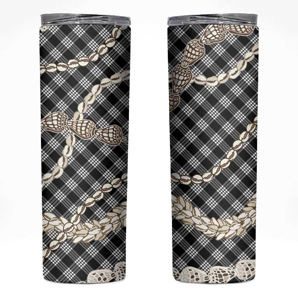 Black Aloha Hawaii Shell Lei Skinny Tumbler Palaka Hebrew Cone Honey Cowrie Elegant Curves - Polynesian Pride