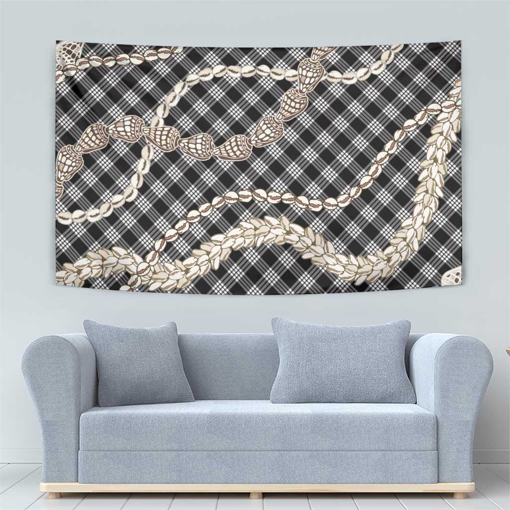 Black Aloha Hawaii Shell Lei Tapestry Palaka Hebrew Cone Honey Cowrie Elegant Curves - Polynesian Pride