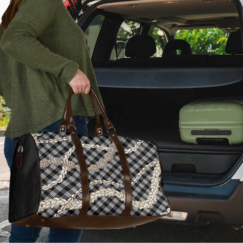 Black Aloha Hawaii Shell Lei Travel Bag Palaka Hebrew Cone Honey Cowrie Elegant Curves - Polynesian Pride