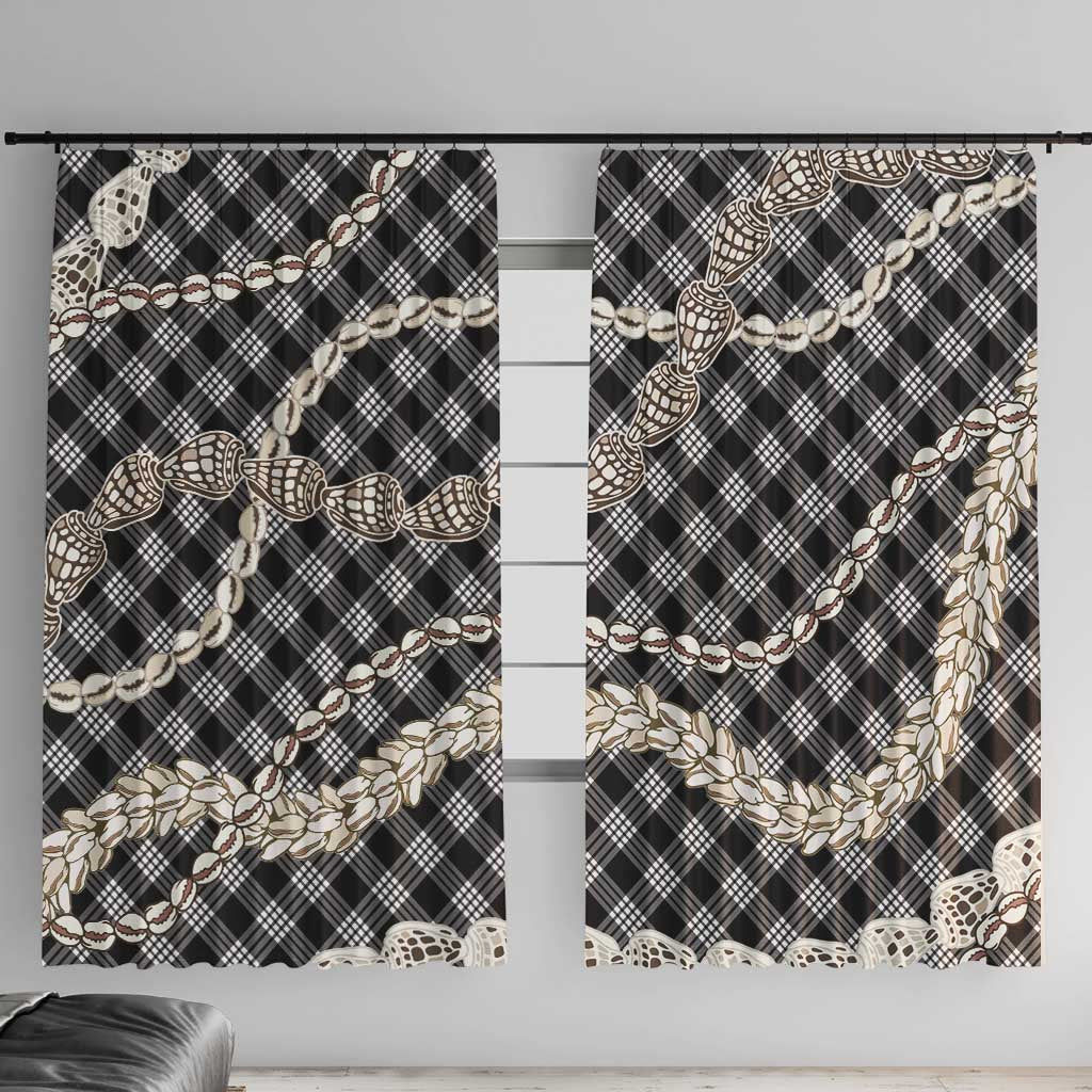 Black Aloha Hawaii Shell Lei Window Curtain Palaka Hebrew Cone Honey Cowrie Elegant Curves - Polynesian Pride
