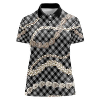 Black Aloha Hawaii Shell Lei Women Polo Shirt Palaka Hebrew Cone Honey Cowrie Elegant Curves - Polynesian Pride