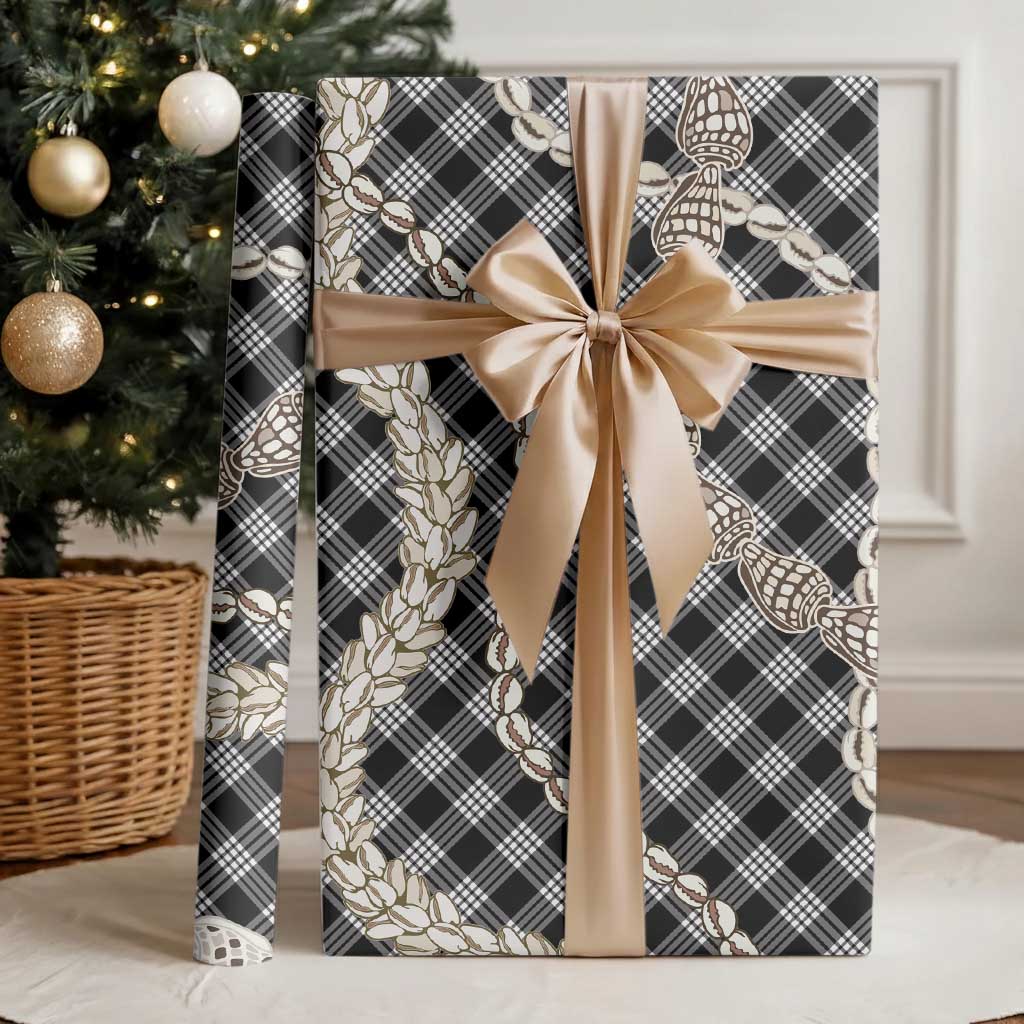 Black Aloha Hawaii Shell Lei Wrapping Paper Palaka Hebrew Cone Honey Cowrie Elegant Curves - Polynesian Pride