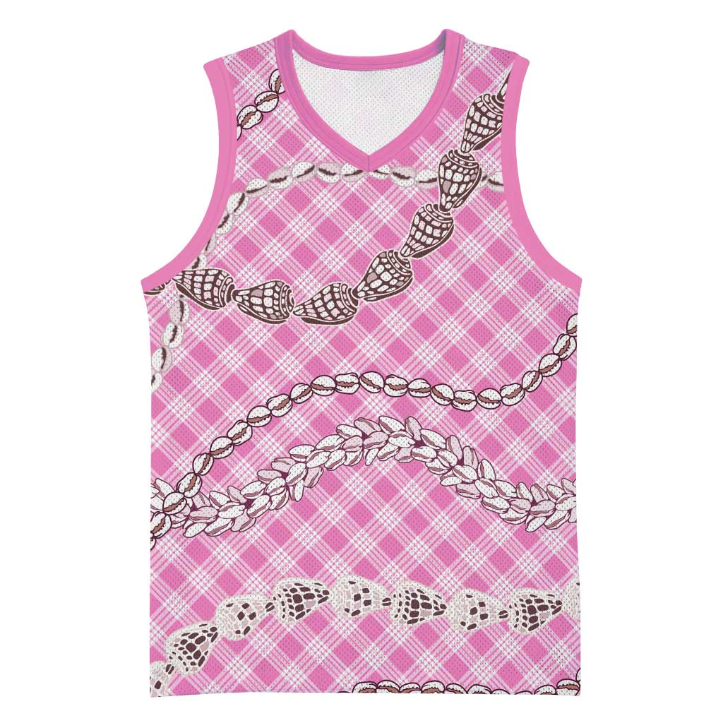 Pink Aloha Hawaii Shell Lei Basketball Jersey Palaka Hebrew Cone Honey Cowrie Elegant Curves - Polynesian Pride