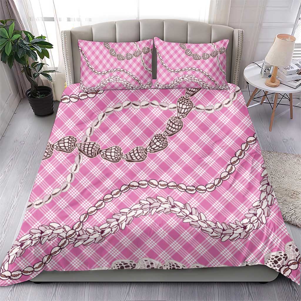 Pink Aloha Hawaii Shell Lei Bedding Set Palaka Hebrew Cone Honey Cowrie Elegant Curves - Polynesian Pride