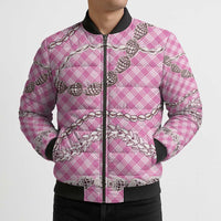 Pink Aloha Hawaii Shell Lei Bomber Puffer Jacket Palaka Hebrew Cone Honey Cowrie Elegant Curves - Polynesian Pride