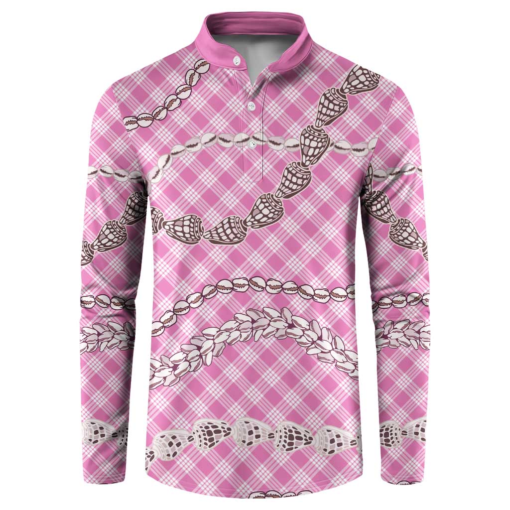 Pink Aloha Hawaii Shell Lei Button Sweatshirt Palaka Hebrew Cone Honey Cowrie Elegant Curves - Polynesian Pride