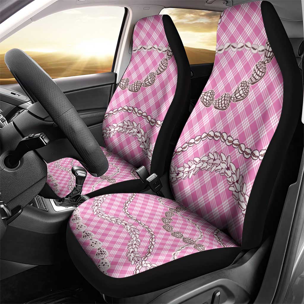Pink Aloha Hawaii Shell Lei Car Seat Cover Palaka Hebrew Cone Honey Cowrie Elegant Curves - Polynesian Pride